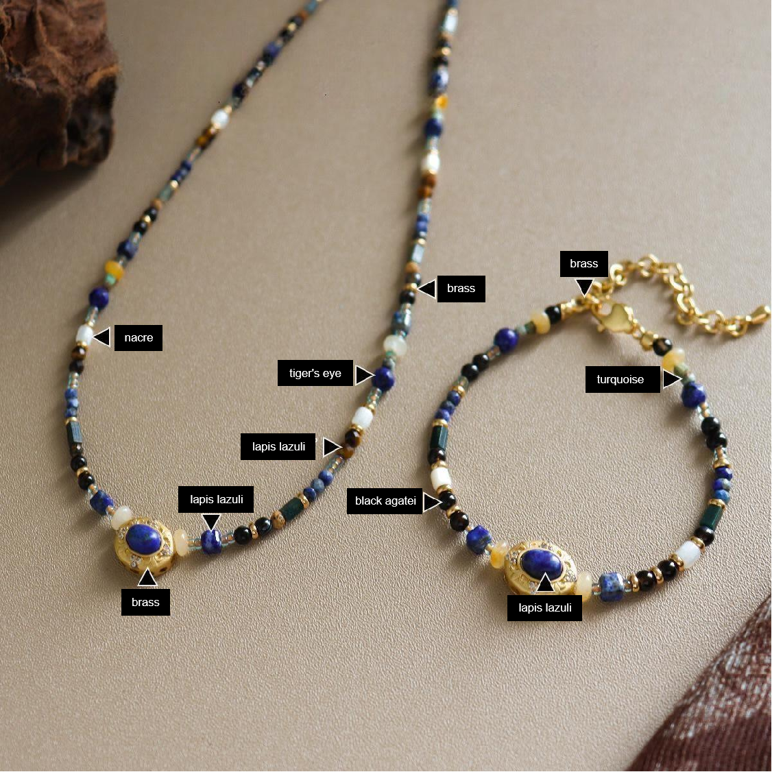 Natural Stone Lapis Lazuli Beaded Necklace Boho Minimalist Luxury Niche Clavicle Chain