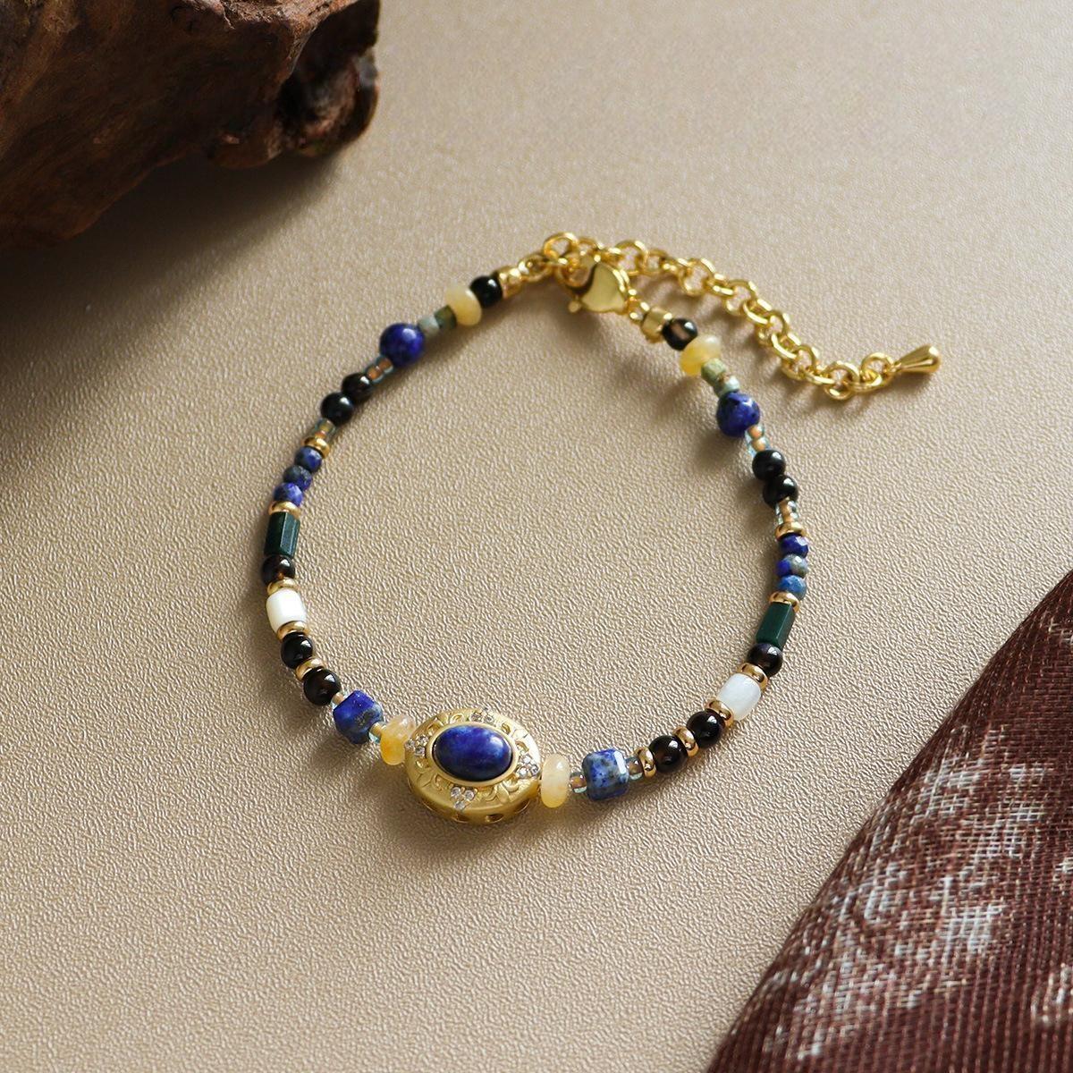 Natural Stone Lapis Lazuli Beaded Necklace Boho Minimalist Luxury Niche Clavicle Chain