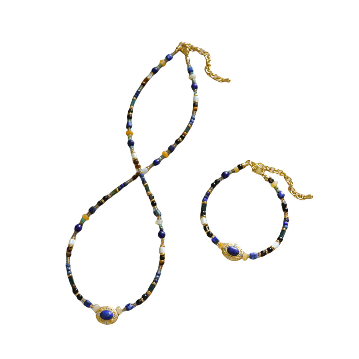 Natural Stone Lapis Lazuli Beaded Necklace Boho Minimalist Luxury Niche Clavicle Chain