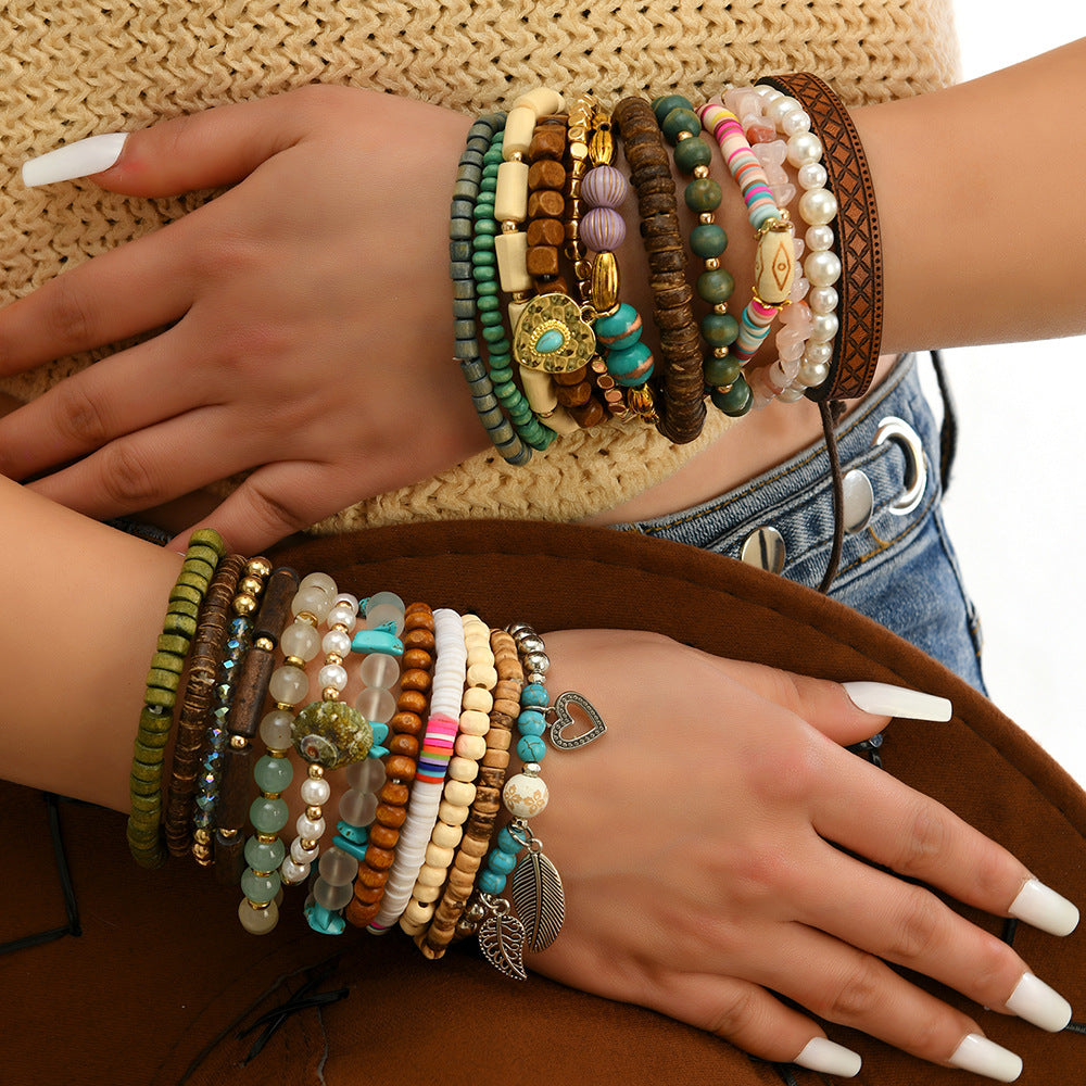 Bohemian-style ladies' beaded bracelets for stacking(12)