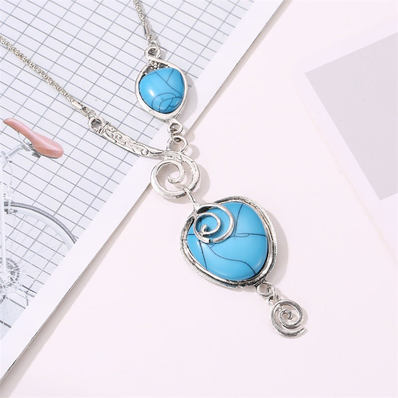 Bohemian Turquoise Crackle Stone Necklaces with Pendants for Women