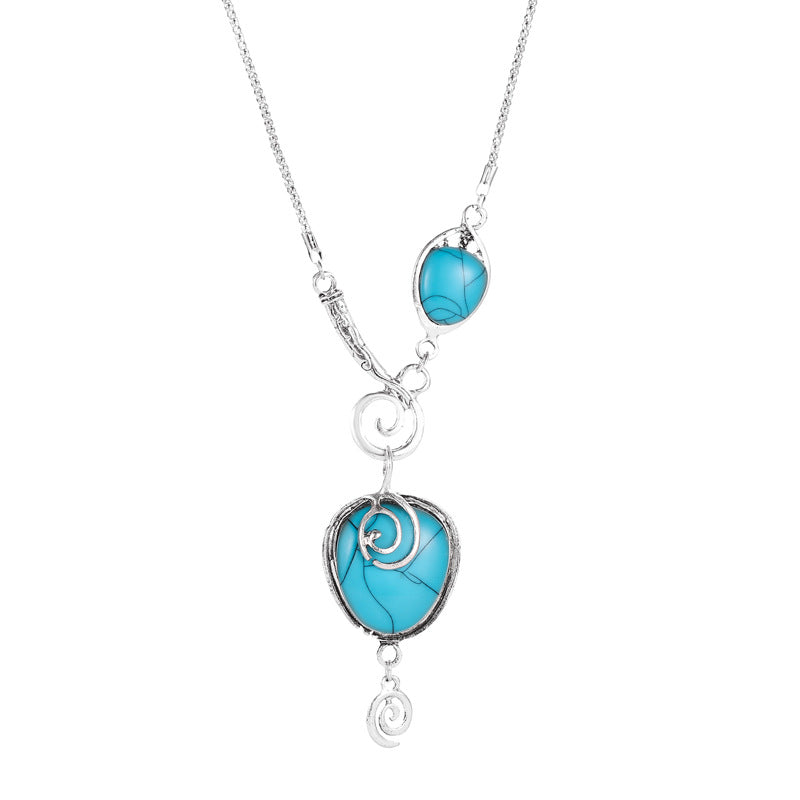 Bohemian Turquoise Crackle Stone Necklaces with Pendants for Women