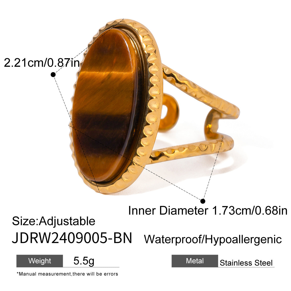 Natural Turquoise / Tiger Eye Stone Ring | Titanium Steel | Adjustable