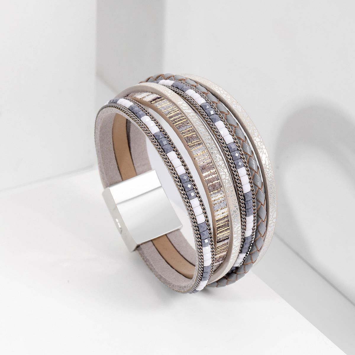 Bohemian multi-layer PU leather alloy magnetic clasp bracelet
