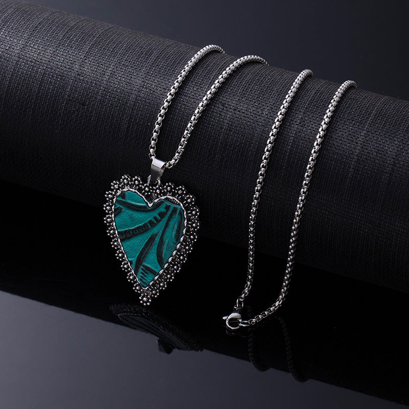 Bohemian Ethnic Style Turquoise Alloy Necklace for Women | 60cm Perimeter Vintage Cross Pendant Chain