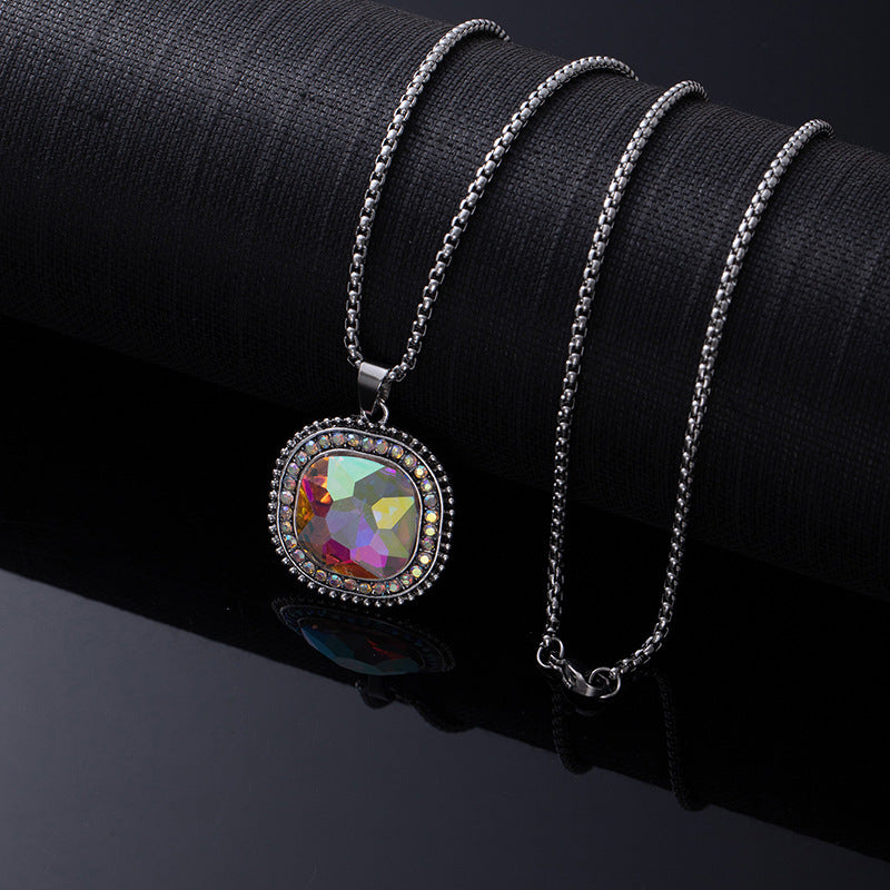 Bohemian Ethnic Style Turquoise Alloy Necklace for Women | 60cm Perimeter Vintage Cross Pendant Chain