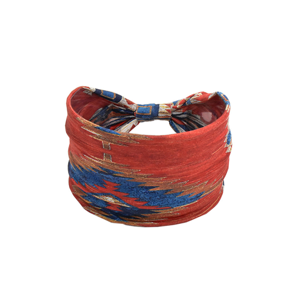 Bohemian Women's Wide Cotton Elastic Headband - Sweat - Wicking Athletic Hair Band, Sweat - Absorbing Cotton Headwrap for Sports