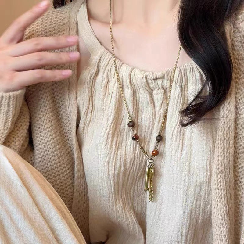 Retro Ethnic Style Tassel Beaded Necklace for Women