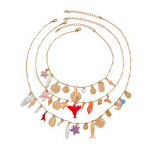 Bohemian layered necklace with ocean style design, lobster clasp necklace