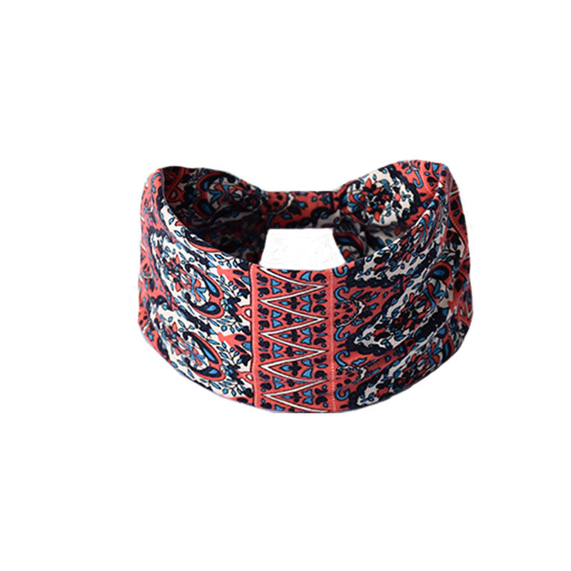Bohemian Women's Wide Cotton Elastic Headband - Sweat - Wicking Athletic Hair Band, Sweat - Absorbing Cotton Headwrap for Sports