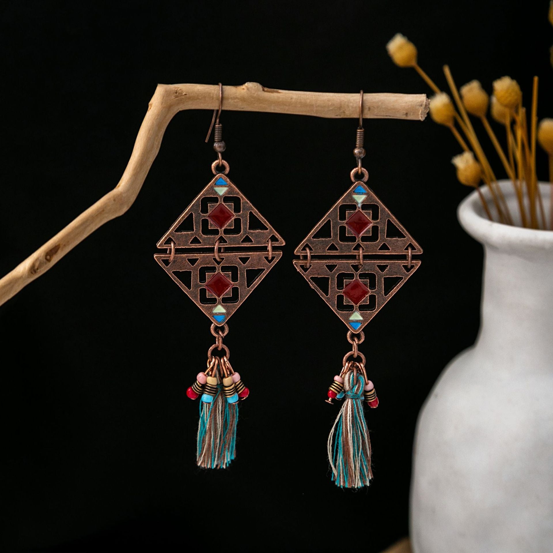 Bohemian Vintage Ethnic Alloy Earrings - Tassel/Beaded/Bell Design