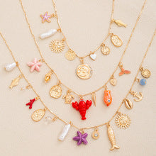 Bohemian layered necklace with ocean style design, lobster clasp necklace