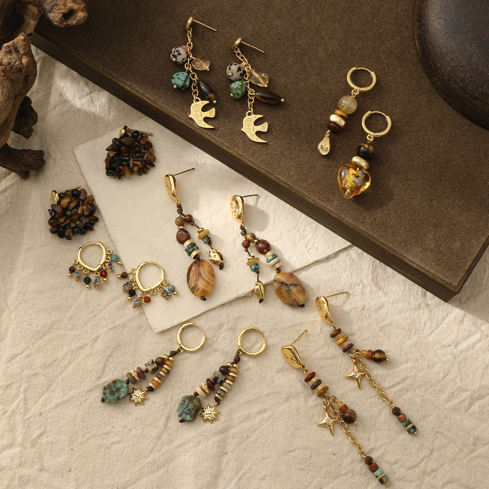 Vintage Ethnic Natural Stone Amber Dangle Earrings Collection