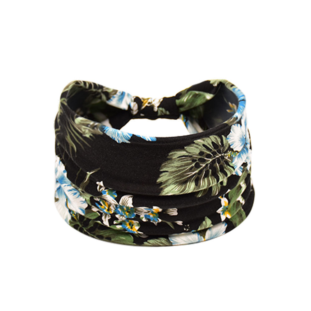Bohemian Women's Wide Cotton Elastic Headband - Sweat - Wicking Athletic Hair Band, Sweat - Absorbing Cotton Headwrap for Sports