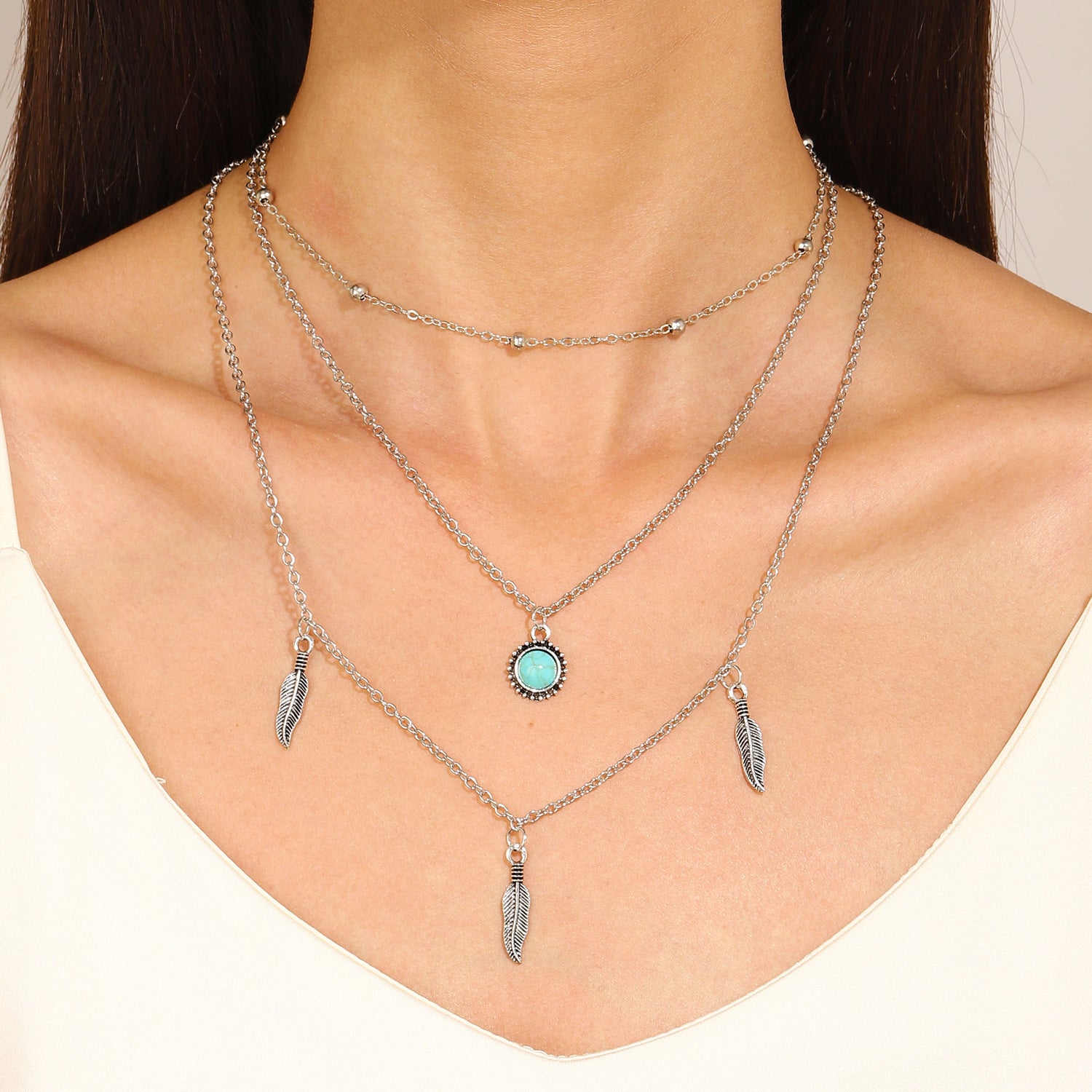 Bohemian Turquoise Crackle Stone Necklaces with Pendants for Women