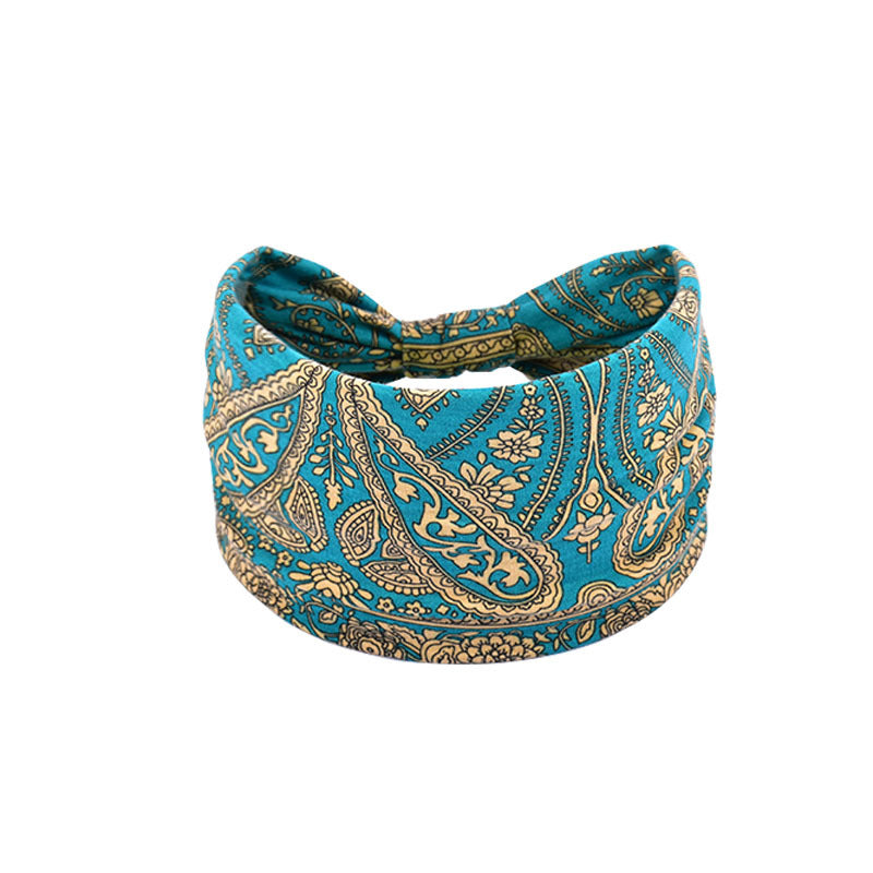 Bohemian Women's Wide Cotton Elastic Headband - Sweat - Wicking Athletic Hair Band, Sweat - Absorbing Cotton Headwrap for Sports