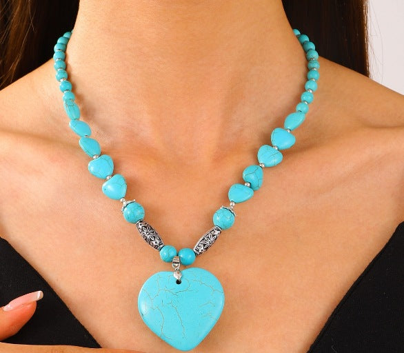 Bohemian Turquoise Crackle Stone Necklaces with Pendants for Women