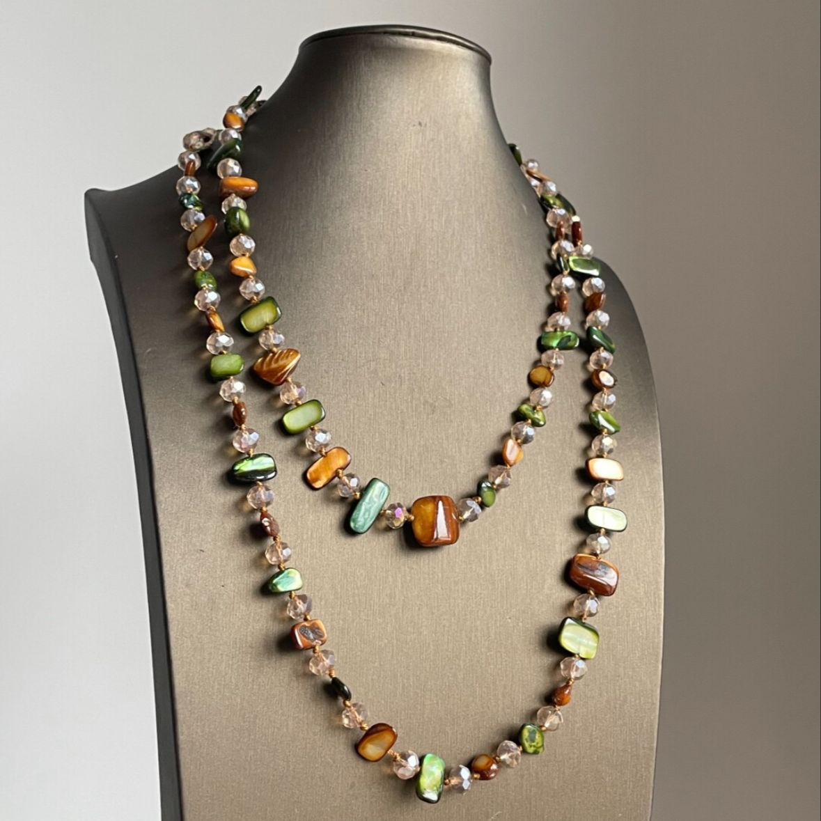 Vintage Bohemian Shell and Glass Long Necklace