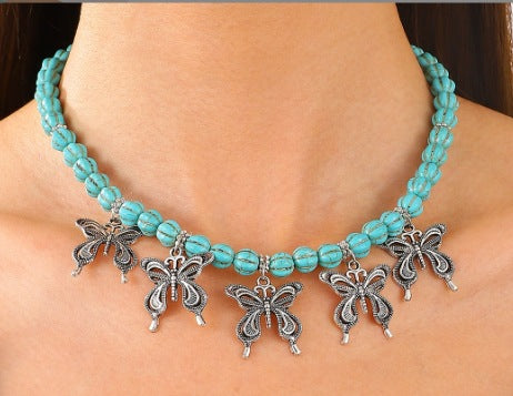 Bohemian Turquoise Crackle Stone Necklaces with Pendants for Women