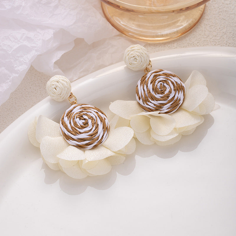Raffia Flower Earrings: Bright Yellow Vacation Style, Lightweight