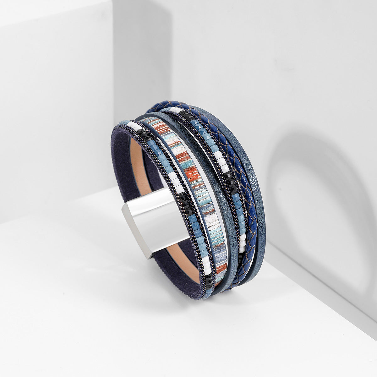 Bohemian multi-layer PU leather alloy magnetic clasp bracelet