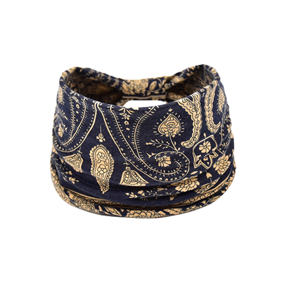 Bohemian Women's Wide Cotton Elastic Headband - Sweat - Wicking Athletic Hair Band, Sweat - Absorbing Cotton Headwrap for Sports