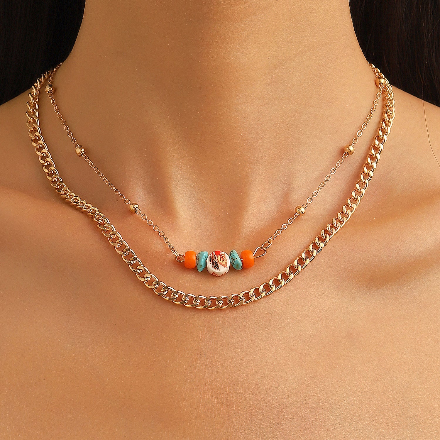 Bohemian Turquoise Crackle Stone Necklaces with Pendants for Women
