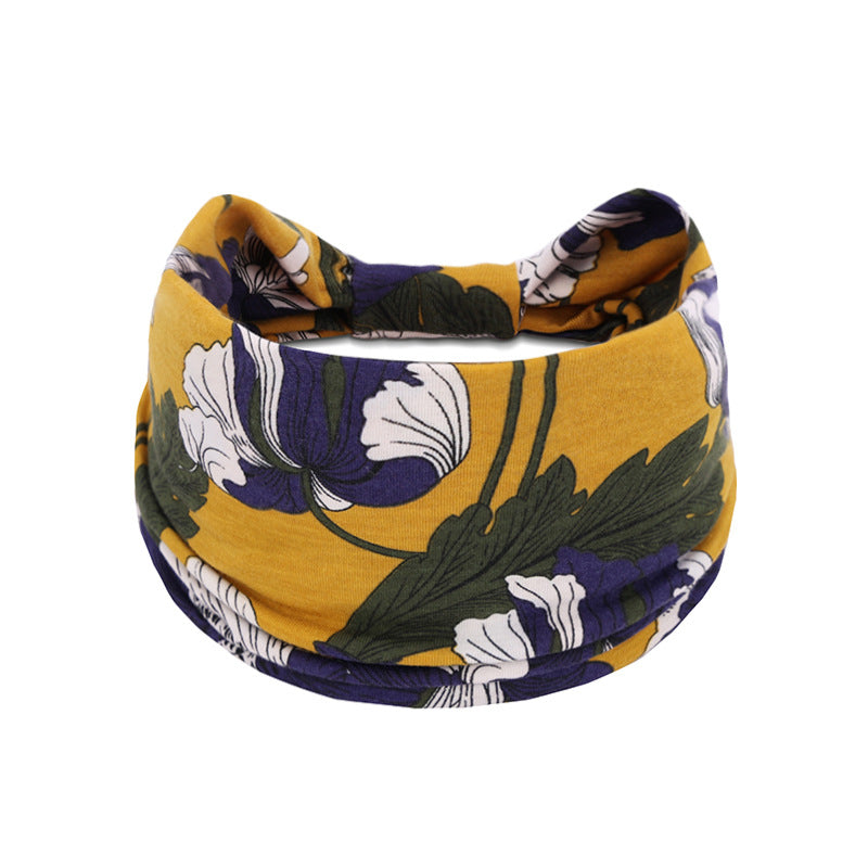 Bohemian Women's Wide Cotton Elastic Headband - Sweat - Wicking Athletic Hair Band, Sweat - Absorbing Cotton Headwrap for Sports