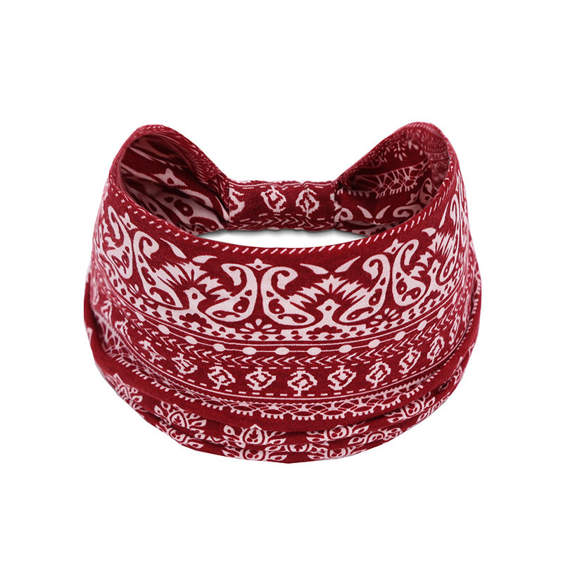 Bohemian Women's Wide Cotton Elastic Headband - Sweat - Wicking Athletic Hair Band, Sweat - Absorbing Cotton Headwrap for Sports