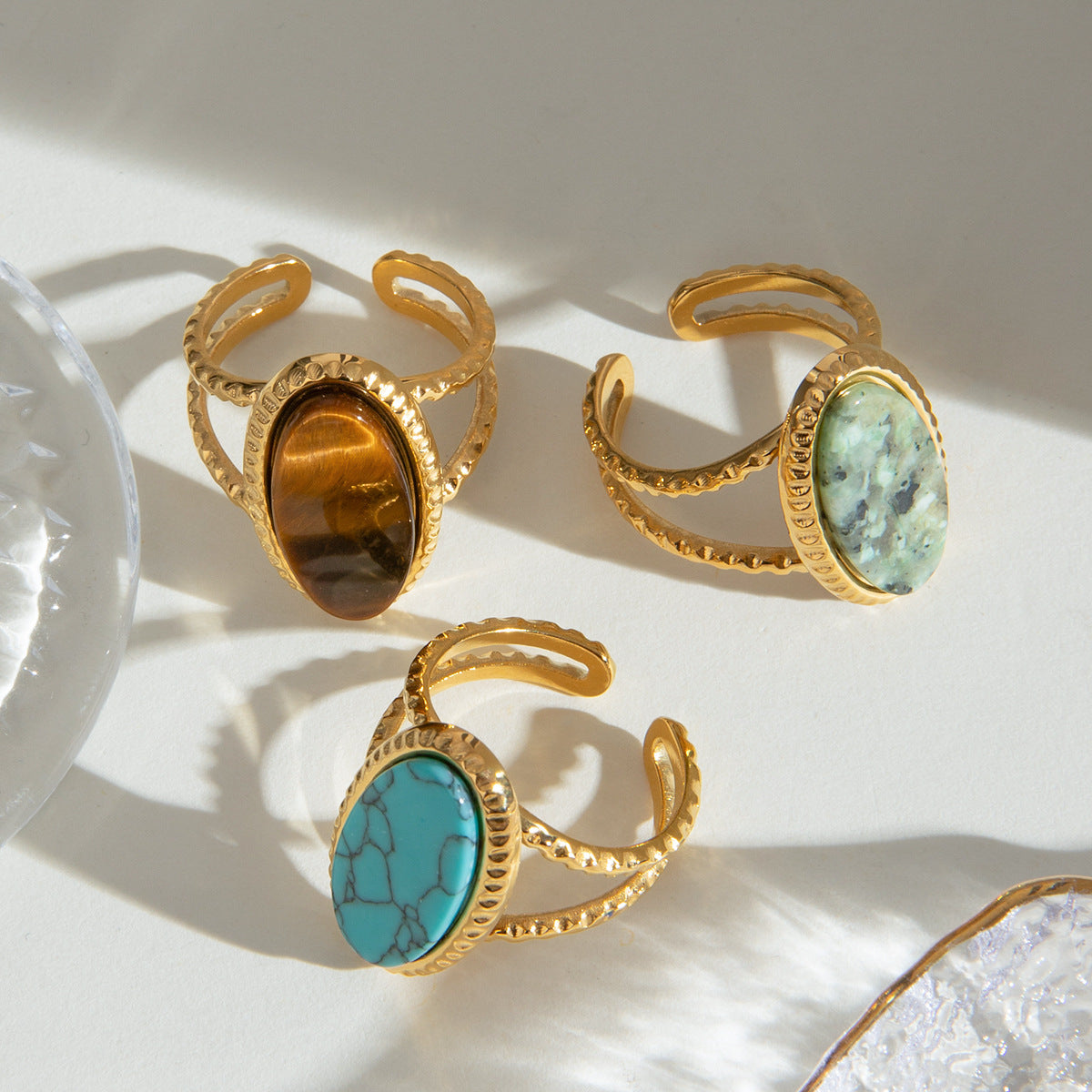 Natural Turquoise / Tiger Eye Stone Ring | Titanium Steel | Adjustable