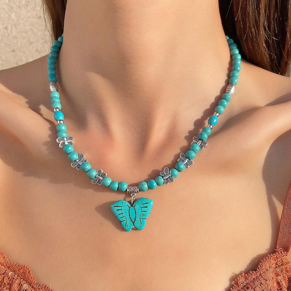 Bohemian Turquoise Crackle Stone Necklaces with Pendants for Women