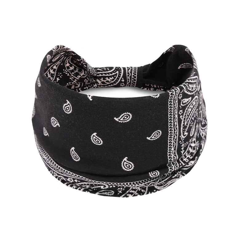 Bohemian Women's Wide Cotton Elastic Headband - Sweat - Wicking Athletic Hair Band, Sweat - Absorbing Cotton Headwrap for Sports