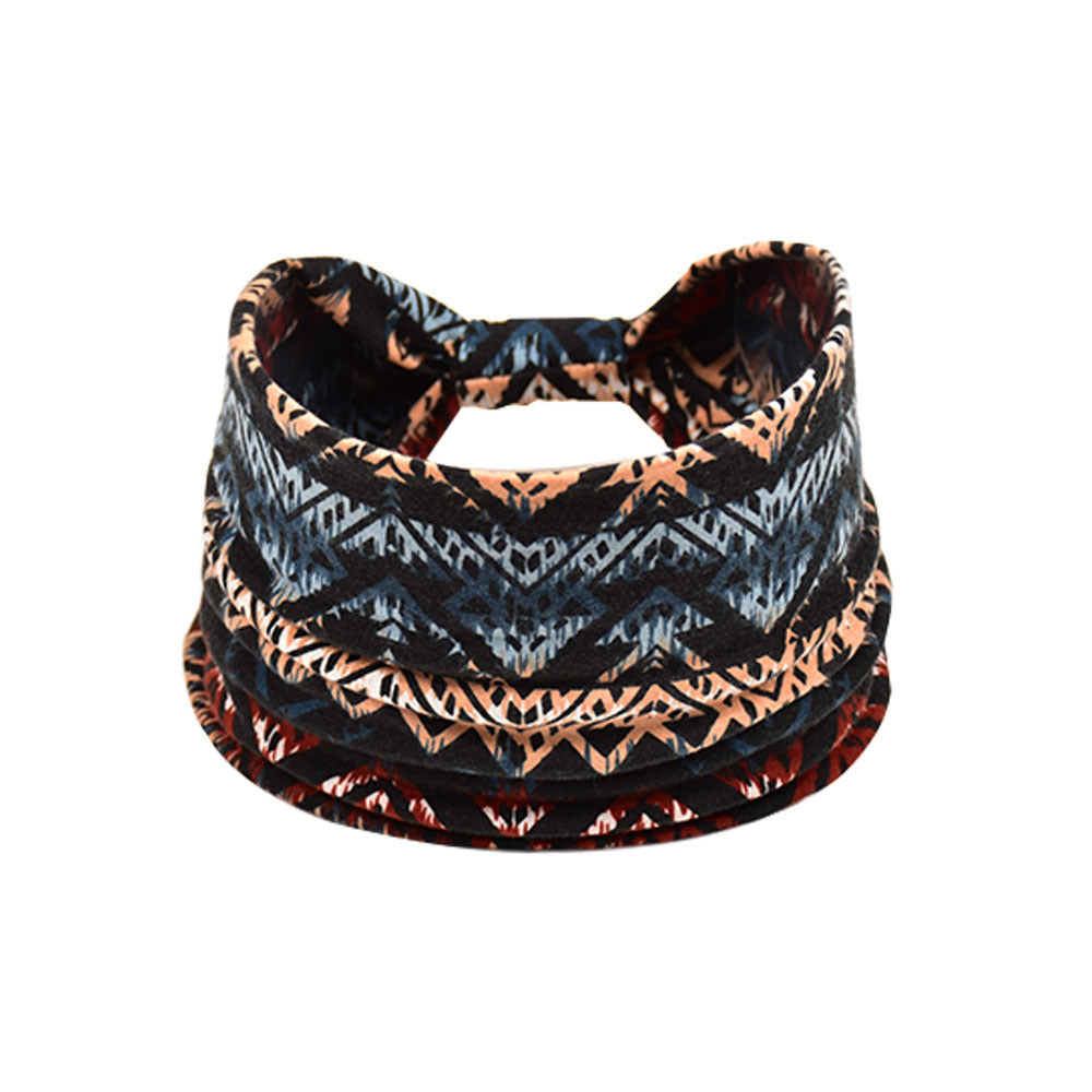 Bohemian Women's Wide Cotton Elastic Headband - Sweat - Wicking Athletic Hair Band, Sweat - Absorbing Cotton Headwrap for Sports