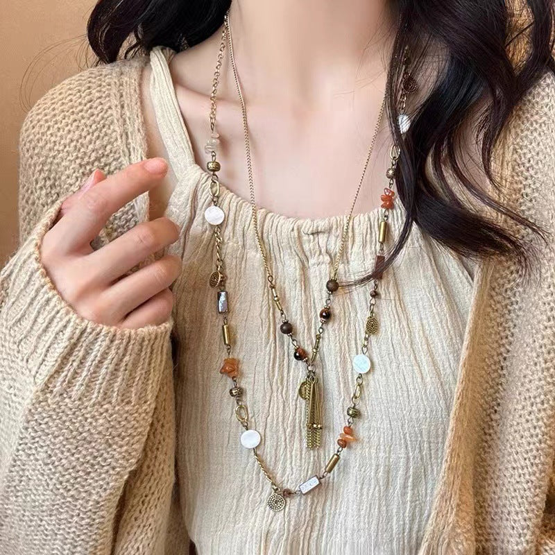 Retro Ethnic Style Tassel Beaded Necklace for Women
