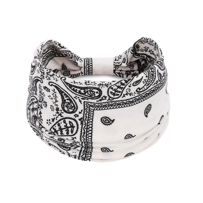 Bohemian Women's Wide Cotton Elastic Headband - Sweat - Wicking Athletic Hair Band, Sweat - Absorbing Cotton Headwrap for Sports