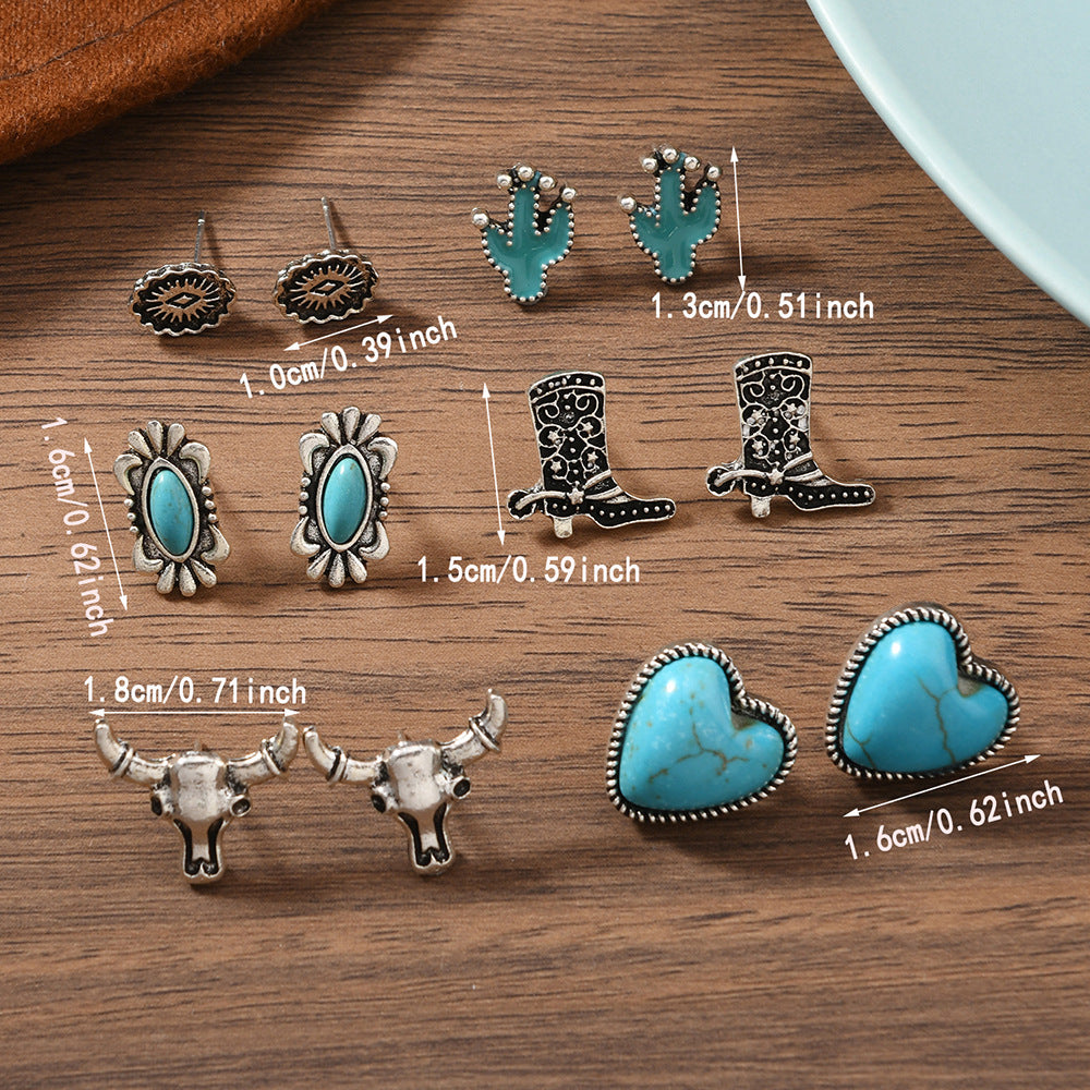 Bohemian Turquoise Alloy Stud Earrings Set