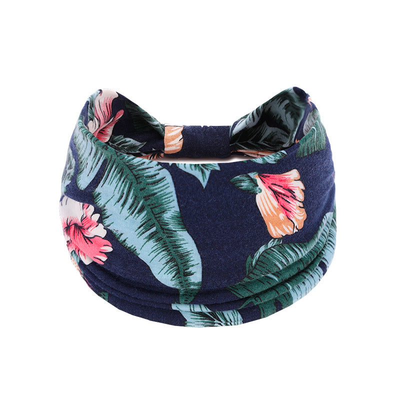 Bohemian Women's Wide Cotton Elastic Headband - Sweat - Wicking Athletic Hair Band, Sweat - Absorbing Cotton Headwrap for Sports