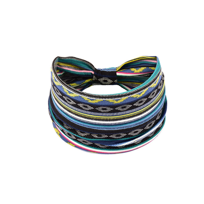 Bohemian Women's Wide Cotton Elastic Headband - Sweat - Wicking Athletic Hair Band, Sweat - Absorbing Cotton Headwrap for Sports