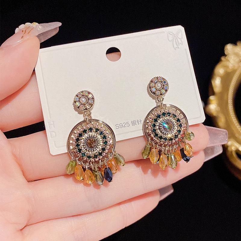 Bohemian S925 Silver Handmade Colorful Crystal Tassel Earrings