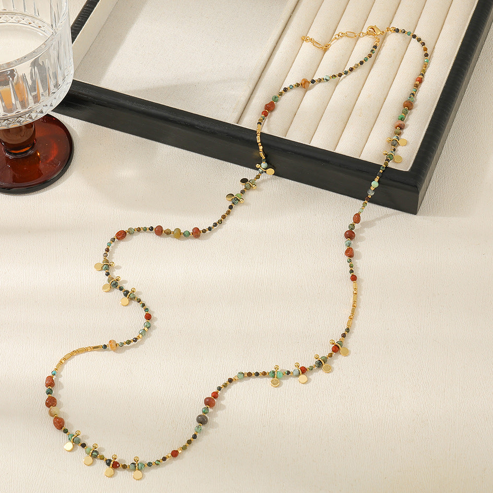 Natural Stone Layered Boho Long Necklace - Luxury Niche Piece