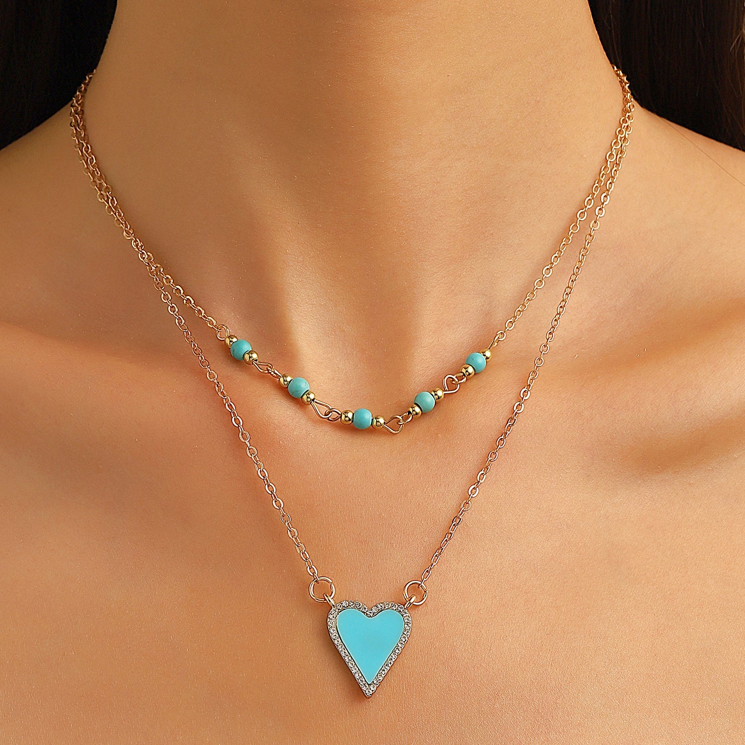Bohemian Turquoise Crackle Stone Necklaces with Pendants for Women