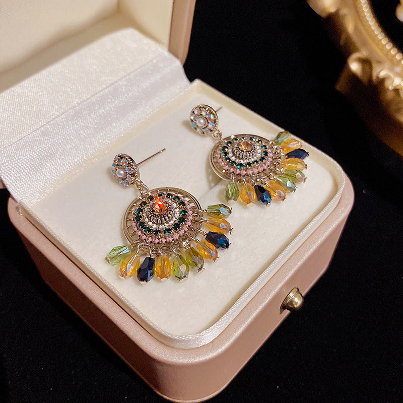 Bohemian S925 Silver Handmade Colorful Crystal Tassel Earrings