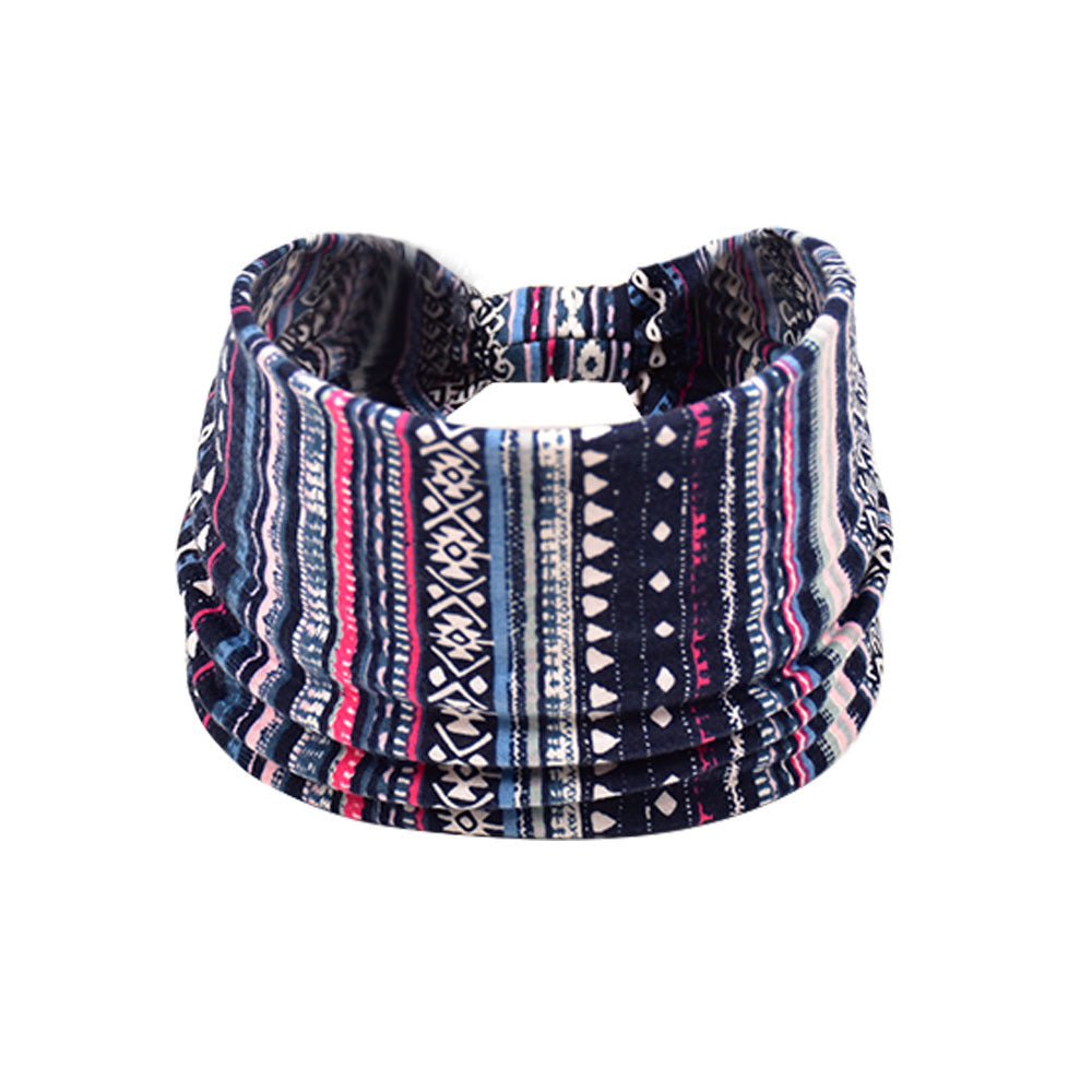 Bohemian Women's Wide Cotton Elastic Headband - Sweat - Wicking Athletic Hair Band, Sweat - Absorbing Cotton Headwrap for Sports