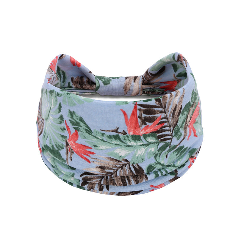 Bohemian Women's Wide Cotton Elastic Headband - Sweat - Wicking Athletic Hair Band, Sweat - Absorbing Cotton Headwrap for Sports