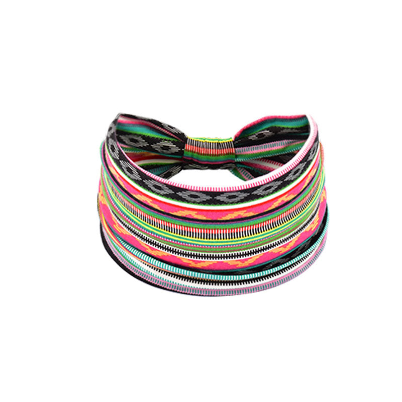 Bohemian Women's Wide Cotton Elastic Headband - Sweat - Wicking Athletic Hair Band, Sweat - Absorbing Cotton Headwrap for Sports