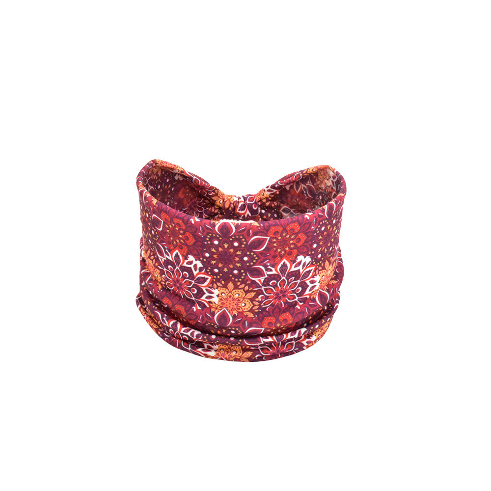 Bohemian Women's Wide Cotton Elastic Headband - Sweat - Wicking Athletic Hair Band, Sweat - Absorbing Cotton Headwrap for Sports