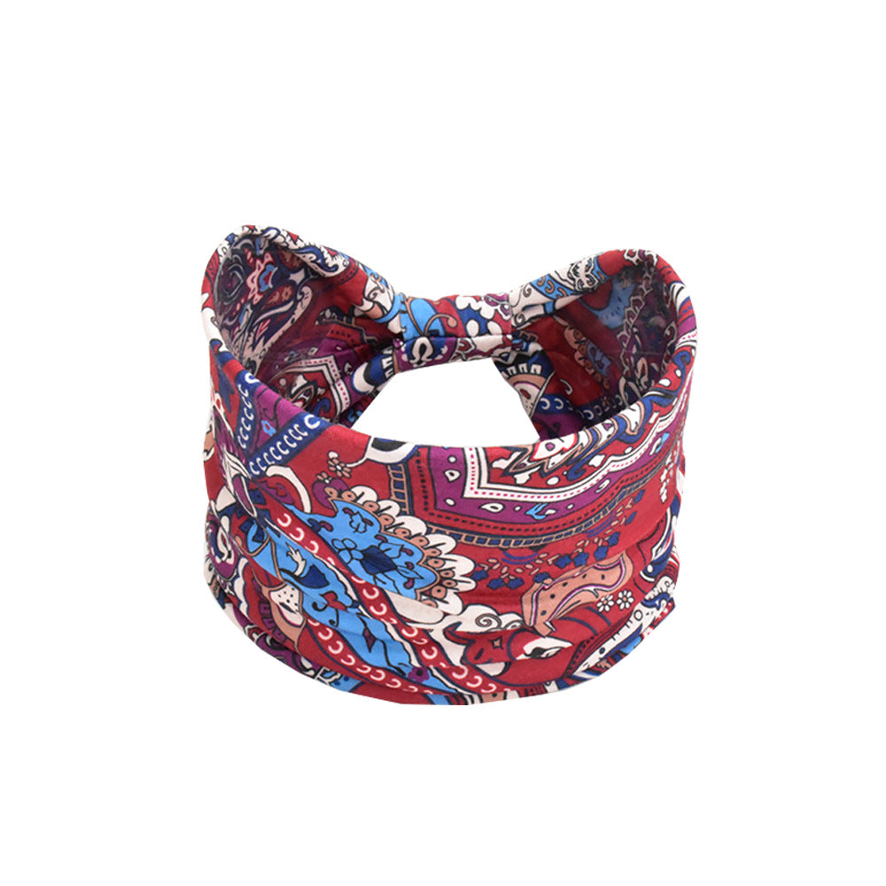 Bohemian Women's Wide Cotton Elastic Headband - Sweat - Wicking Athletic Hair Band, Sweat - Absorbing Cotton Headwrap for Sports