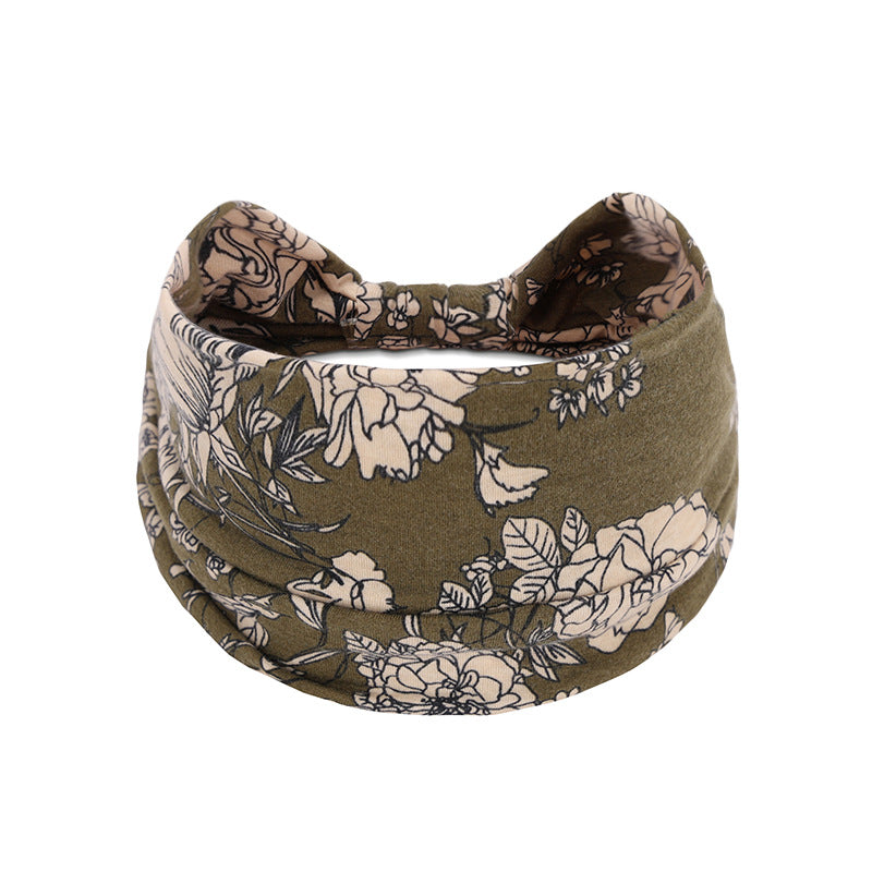 Bohemian Women's Wide Cotton Elastic Headband - Sweat - Wicking Athletic Hair Band, Sweat - Absorbing Cotton Headwrap for Sports