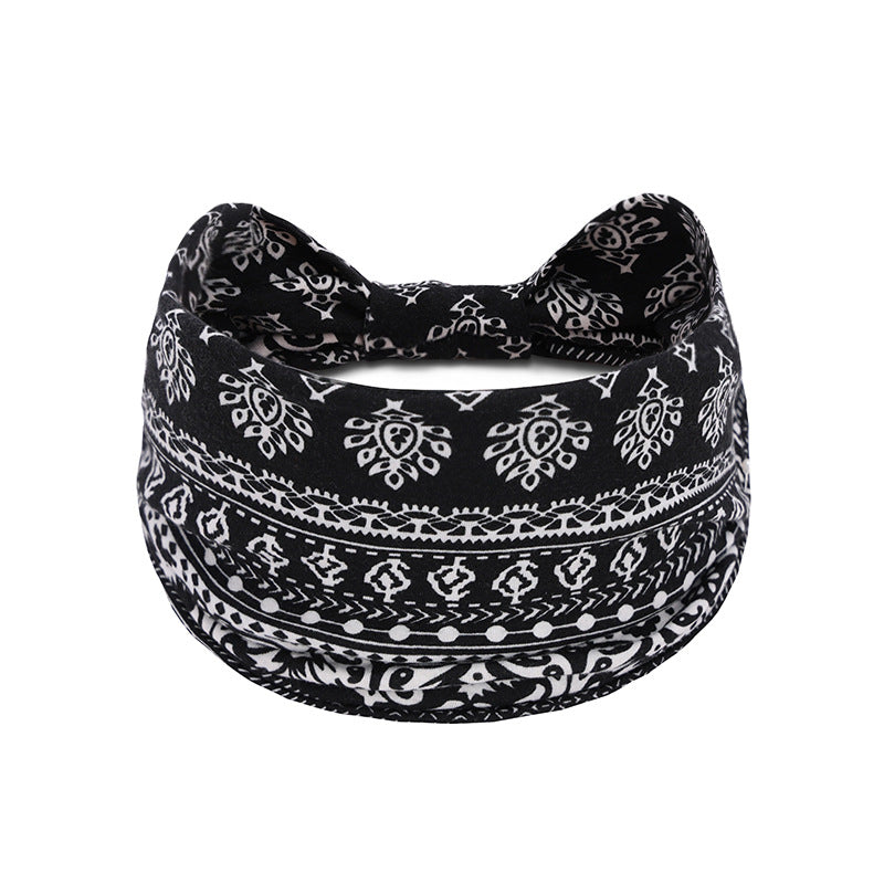 Bohemian Women's Wide Cotton Elastic Headband - Sweat - Wicking Athletic Hair Band, Sweat - Absorbing Cotton Headwrap for Sports