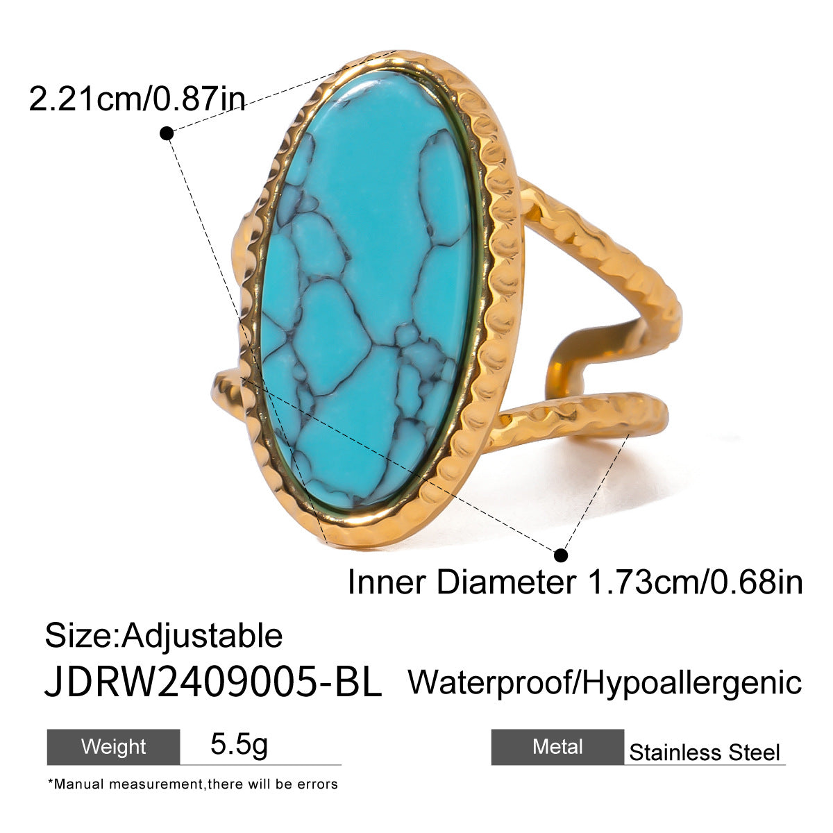Natural Turquoise / Tiger Eye Stone Ring | Titanium Steel | Adjustable